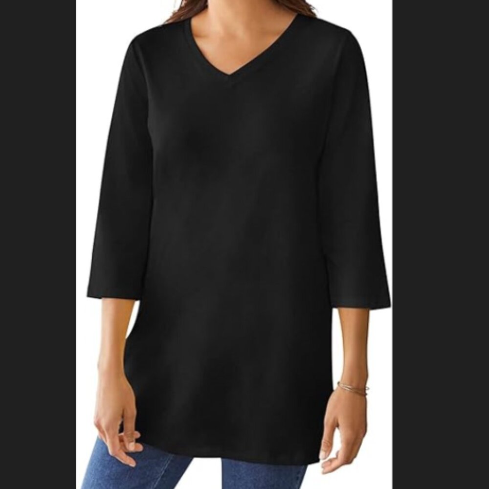 NEW Woman Within Women's 14/16 Medium Perfect Three-Quarter Sleeve V-Neck Tunic